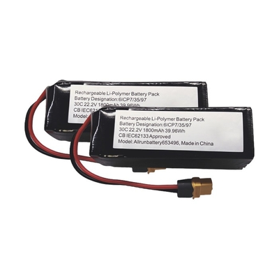30C 6S1P LiPo ব্যাটারি 22.2V 1800mAh লিথিয়াম পলিমার ব্যাটারি উচ্চ সি রেট