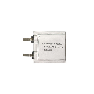 3.7V 30mAh LiPo ব্যাটারি 1mm আল্ট্রা থিন লি পলিমার ব্যাটারি সেল 012323