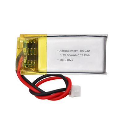 হালকা রিচার্জেবল কাস্টম মিনি লিপো ব্যাটারি 3.7 V 60mAh 401020