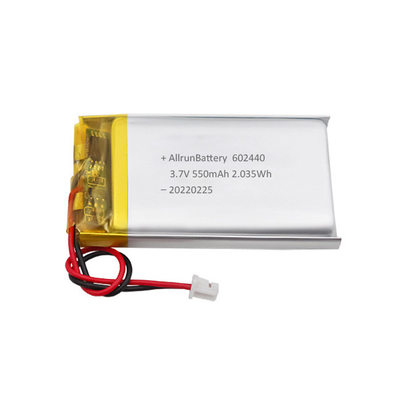 কাস্টম শক্তিশালী পাতলা রিচার্জেবল LiPo ব্যাটারি 3.7 V 550mAh 602440