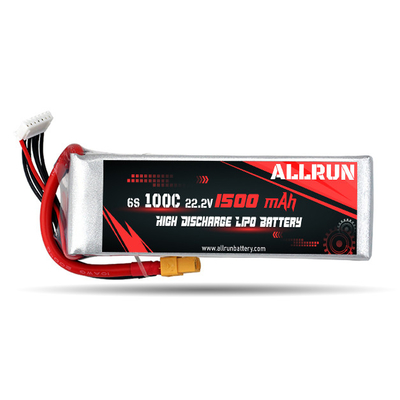 সি রেট হাই ডিসচার্জ LiPo ব্যাটারি প্যাক 100C 1500mAh 6S 22.2V