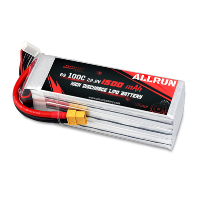 সি রেট হাই ডিসচার্জ LiPo ব্যাটারি প্যাক 100C 1500mAh 6S 22.2V